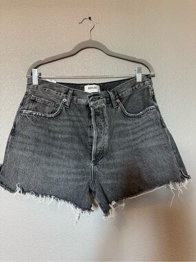 Agolde Raw-Hem High-Rise Denim Cutoff Shorts in Washed Black